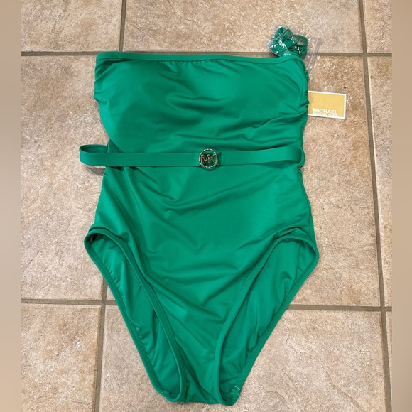 Michael Kors Green One Piece Swimsuit with Logo Belt - Picture 1 of 1